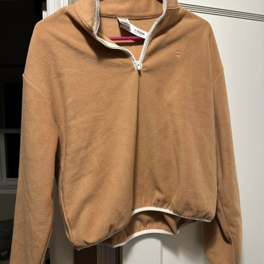 Pink brand cream and tan cropped quarter zip sweatshirt
